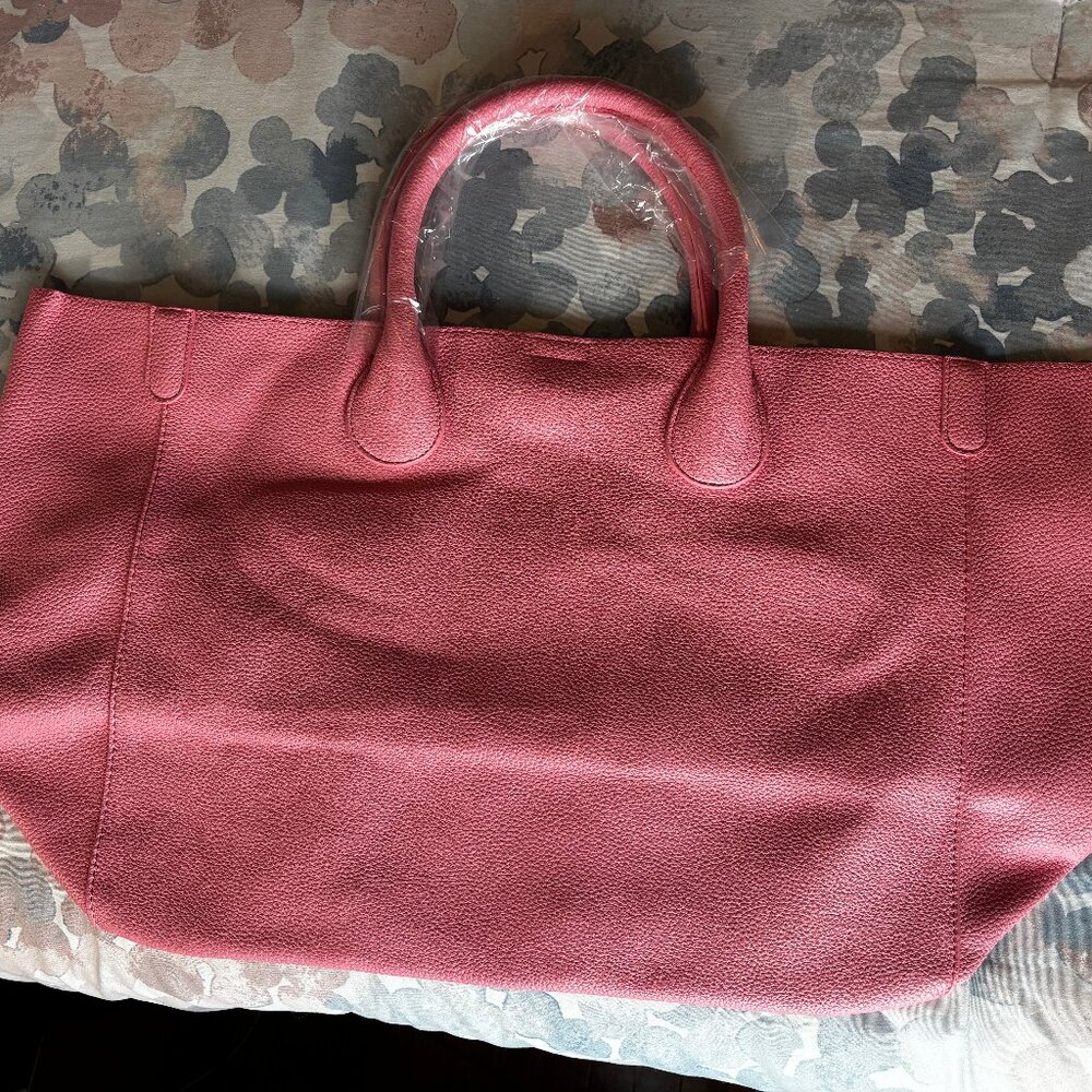 Bubblegum Pink 23" x 13" Faux Pebbled Leather Tote Bag w/ Dust Bag Brand New